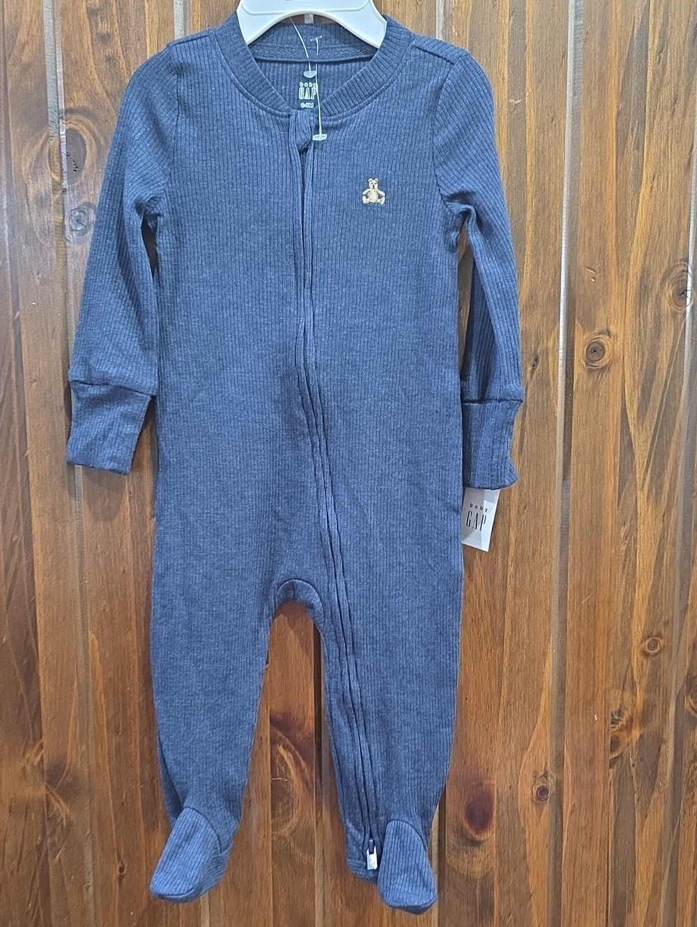 GAP Navy Ribbed Footed One-Piece with Embroidered Bear